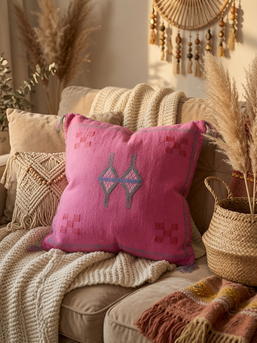 Housse de coussin sabra soie de cactus Maroc